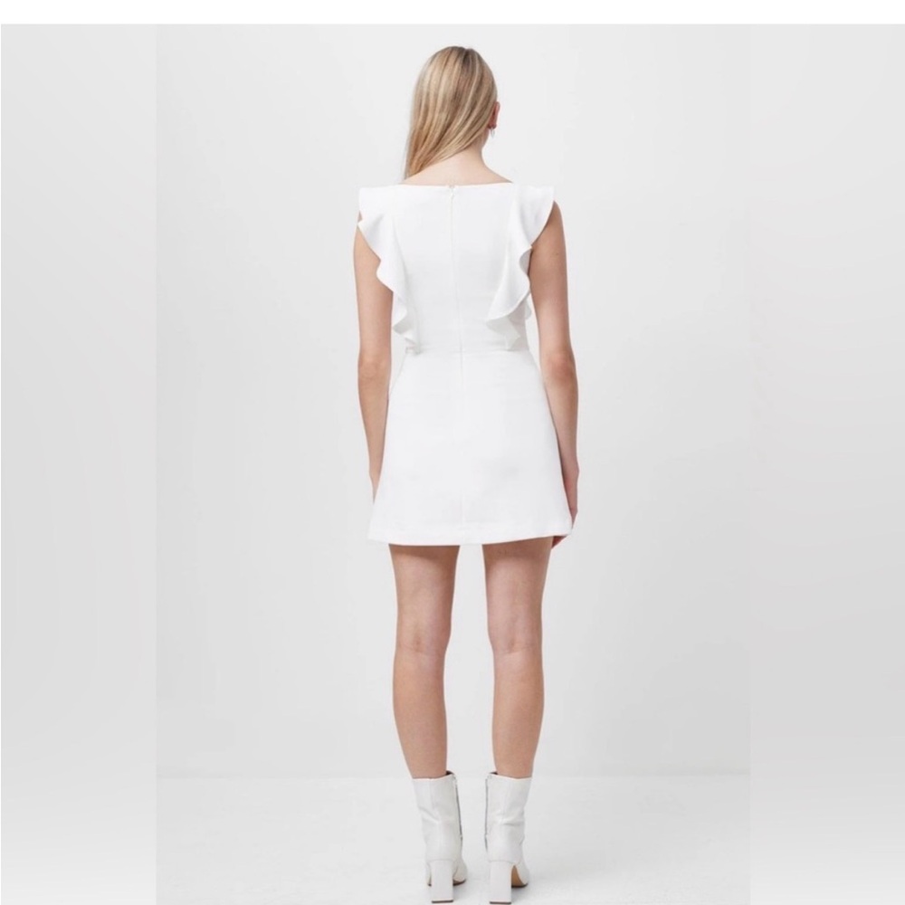 FRENCH CONNECTION Womens White Stretch Zippered Ruffled Trim At Shoulders size 6 - Picture 3 of 9